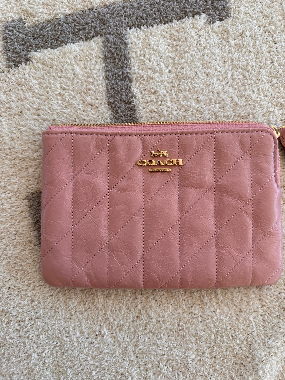 Coach Quilted Leather Wristlet in Rose Mauve with Gold Hardware